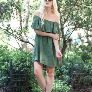 Nasty Gal Olive Green Off the Shoulder Dress / M